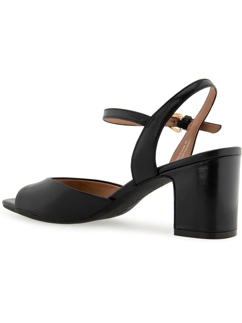 AEROSOLES Black Leather Open-Toe Block Heel Sandal with Ankle Strap - Picture 2 of 5
